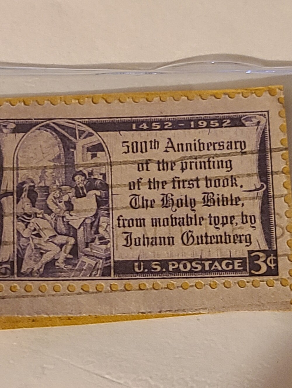 Vintage U.S. Postage 3¢ Gutenberg 500th Anniversary Stamp - Black and Cream